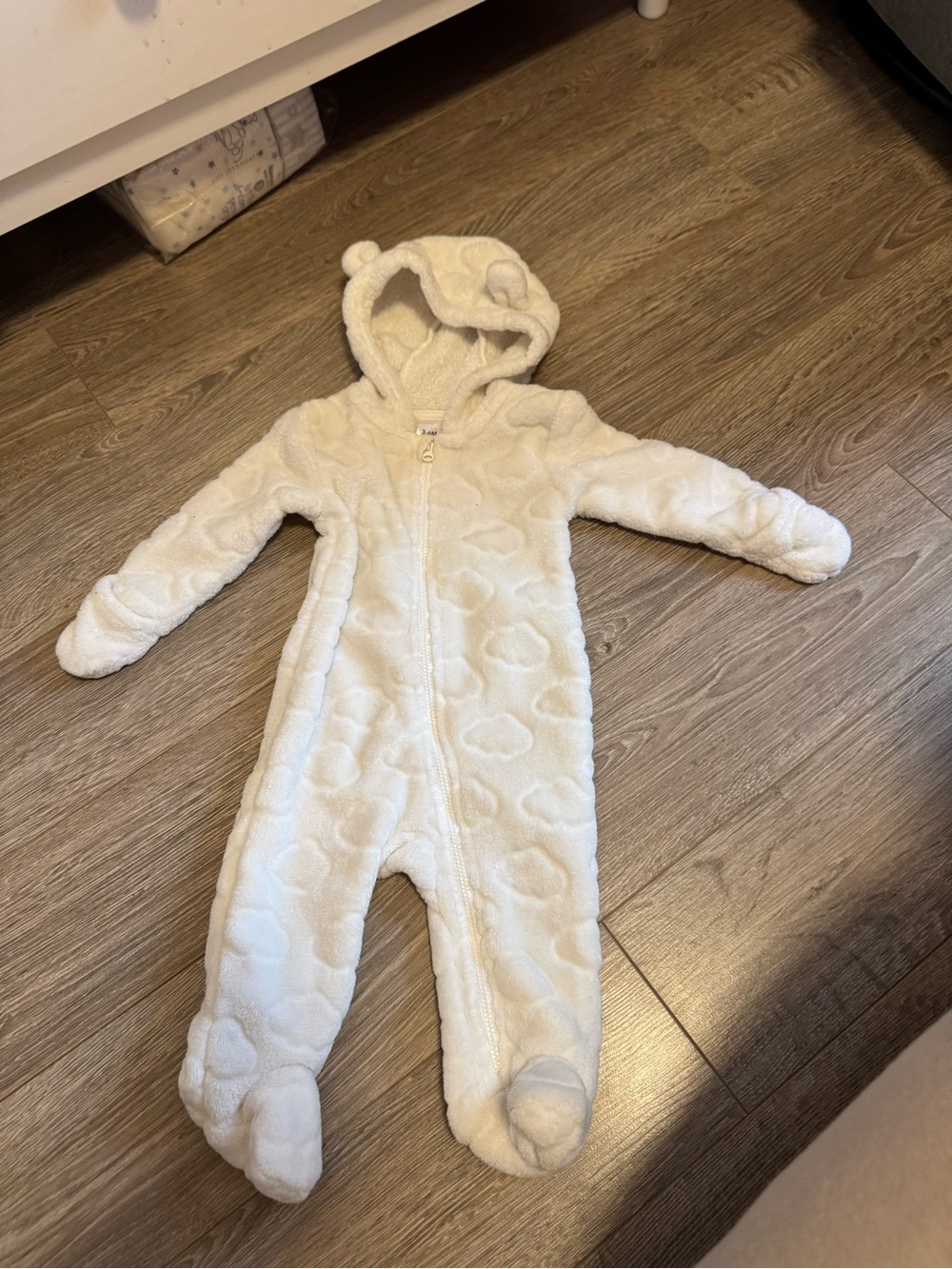 Carter's Cream Plush Hooded Footed One-Piece